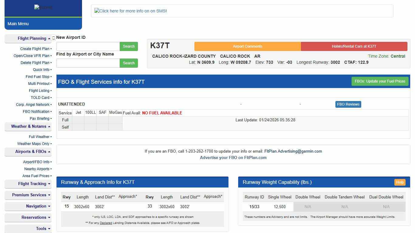Airport & FBO Info for K37T CALICO ROCK-IZARD COUNTY CALICO ROCK AR